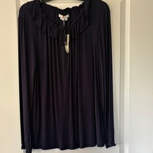 Boden Elegant Navy Blue Ruffle Blouse
